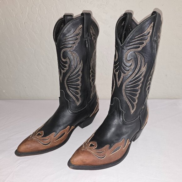 Laredo Hearts & Wingz Black And Brown Leather Western Cowgirl Boots Size 8.5 M - Picture 6 of 13